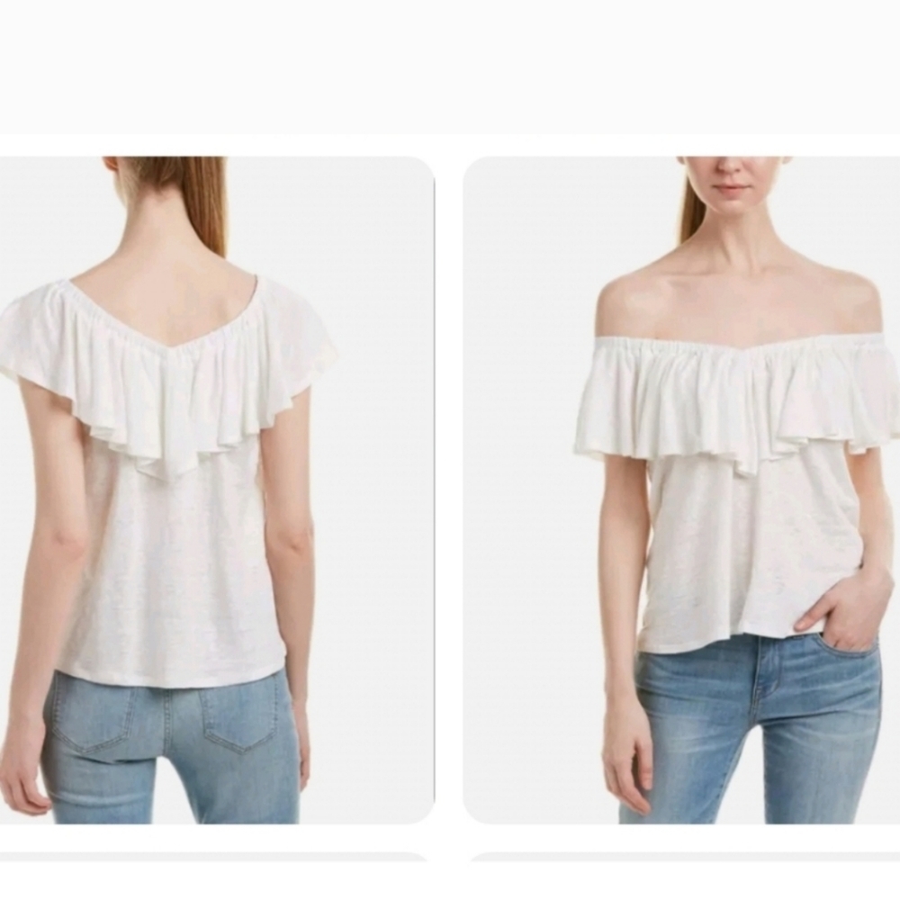 NWT Rebecca Taylor 100% Linen Shirt On/Off Shoulders Top Tank Medium Ruffle